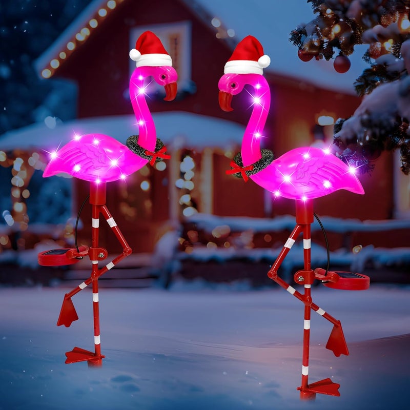 EDOF for Women Solar Garden Lights Christmas Decorations Outdoor Waterproof,2 Packs Solar Flamingo Light,Pink Flamingo Garden Statue,Decorative Lights for Yard Art Patio Porch Lawn - Image 2